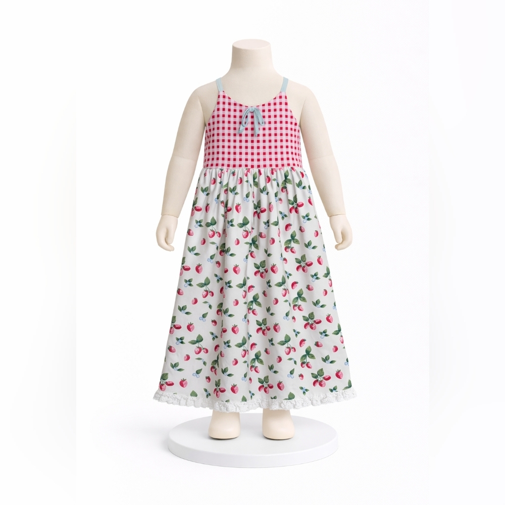 SweetHoney Red Checkered and Floral Kids Dress